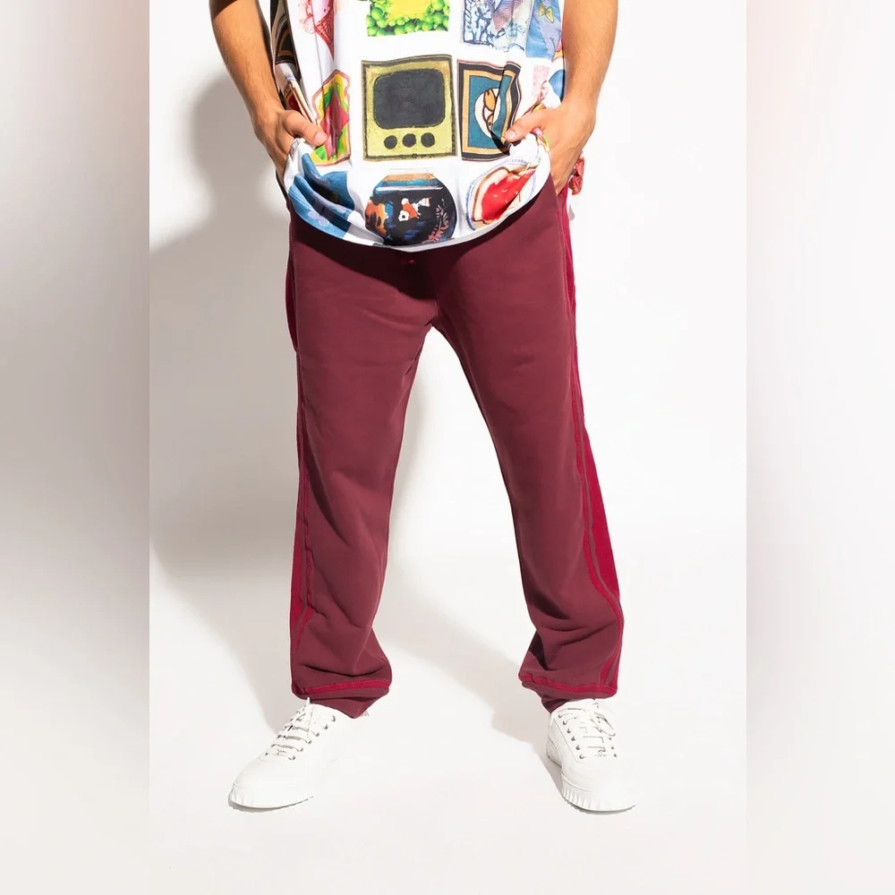 NEW NWT LOEWE Bi-Color Joggers In Burgundy Sweatpants